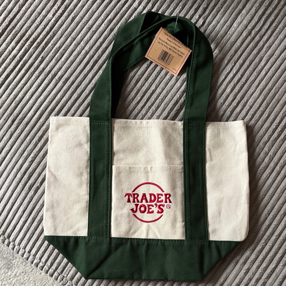 Trader Joe's Green and Cream Tote Bag
